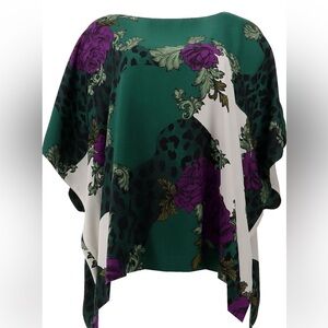 IMAN Global Chic Reversible Printed Poncho Top Green/Purple Sz M/L  (run…